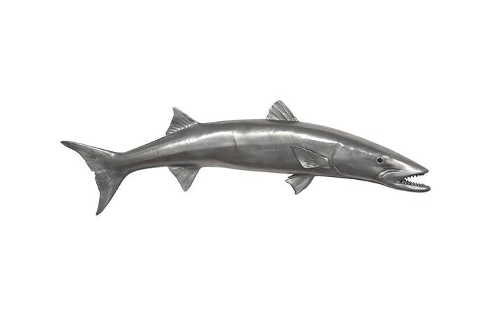 Barracuda Fish Wall Sculpture, Resin — One Size, Polished Aluminum Finish