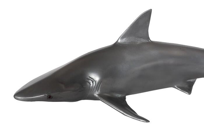 Whaler Shark Fish Wall Sculpture, Resin, Polished Aluminum Finish — view 2