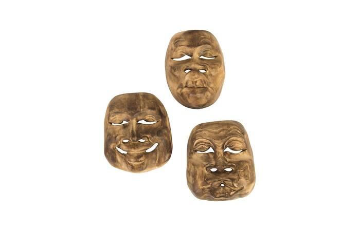 Indonesian Masks, Set of 3, Teak Wood, Assorted — One Size, Assorted