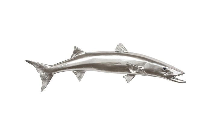 Barracuda Fish Wall Sculpture, Resin — One Size, Silver Leaf
