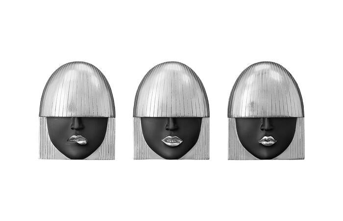 Fashion Faces Wall Art, Set of 3 — Small, Black and Silver Leaf