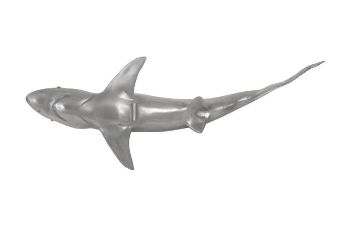 Whaler Shark Fish Wall Sculpture, Resin, Polished Aluminum Finish — view 5