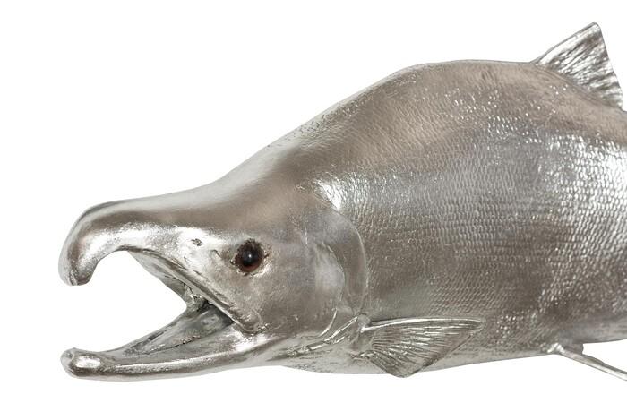 Sockeye Salmon Fish Wall Sculpture, Resin, Silver Leaf — view 2