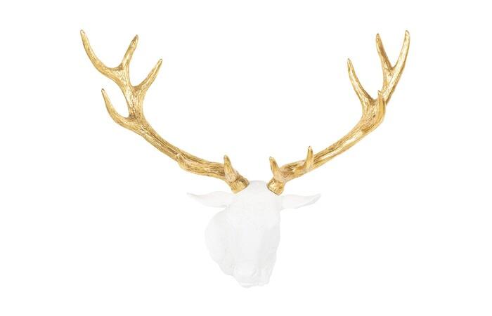 Stag Deer Head, White, Gold Leaf — view 2