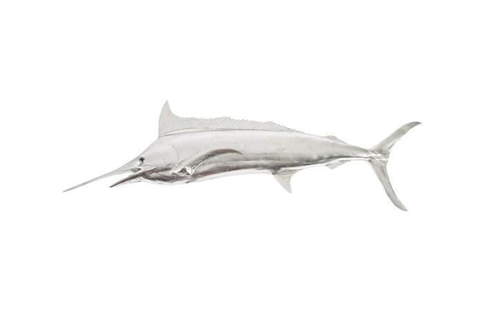 Blue Marlin Fish Wall Sculpture, Resin — One Size, Silver Leaf