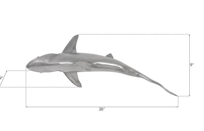 Whaler Shark Fish Wall Sculpture, Resin, Polished Aluminum Finish — view 6