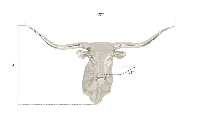 Longhorn Bull Wall Art, Resin, Silver Leaf — view 7