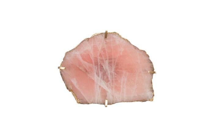Gem Wall Tile in Brass Setting, Rose Quartz — One Size, As Shown