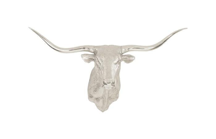 Longhorn Bull Wall Art, Resin, Silver Leaf — One Size, Silver Leaf
