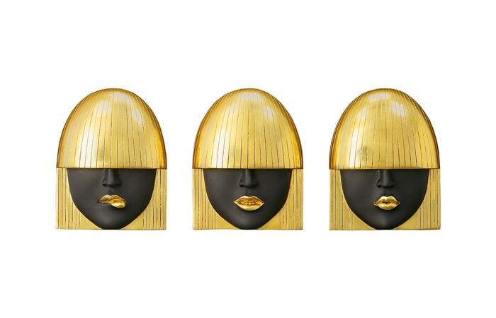Fashion Faces Wall Art, Set of 3 — Small, Black and Gold Leaf