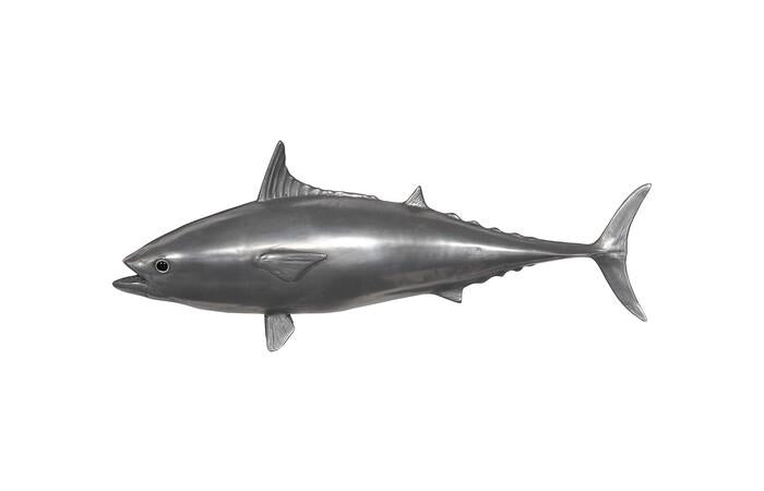 Mackerel Fish Wall Sculpture, Resin — One Size, Polished Aluminum Finish