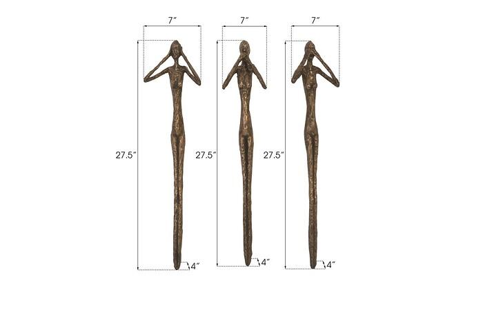 See, Speak, Hear No Evil Wall Art, Resin, Bronze, Set Of 3 — view 7