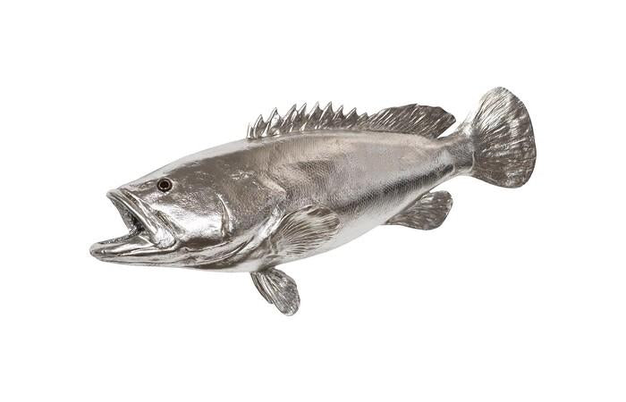 Estuary Cod Fish Wall Sculpture, Resin — One Size, Silver Leaf