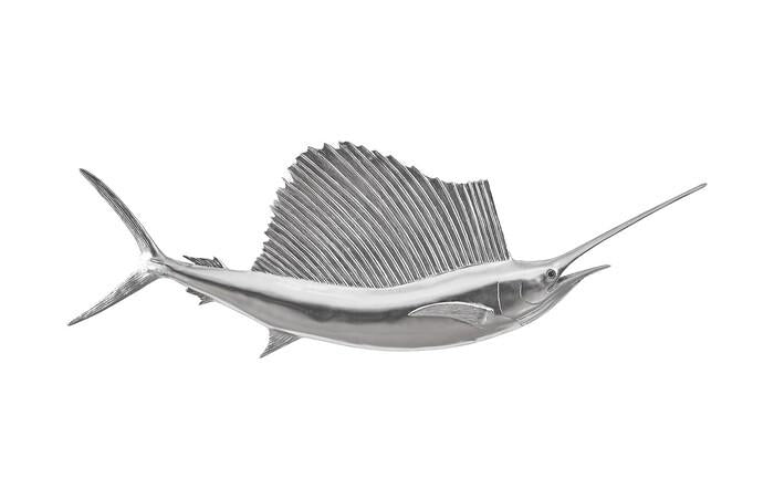 Sail Fish Wall Sculpture, Resin, Silver Leaf — One Size, Silver Leaf