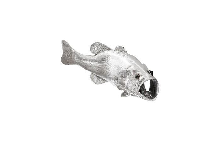 Large Mouth Bass Fish Wall Sculpture, Resin, Silver Leaf — view 3