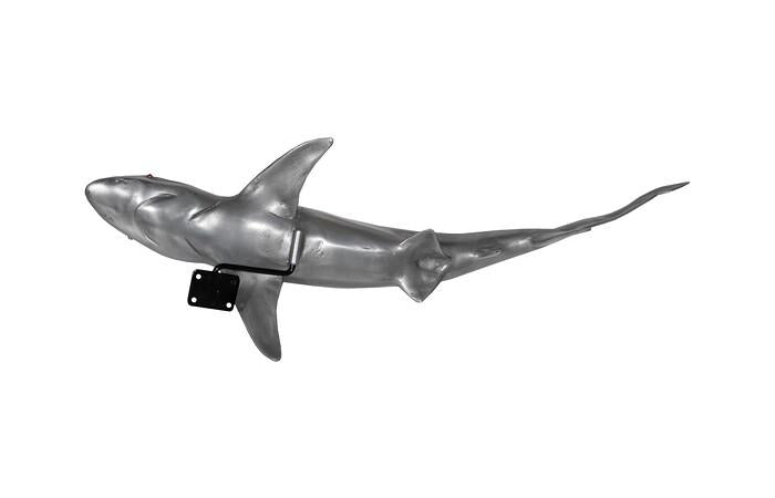 Whaler Shark Fish Wall Sculpture, Resin, Polished Aluminum Finish — view 3