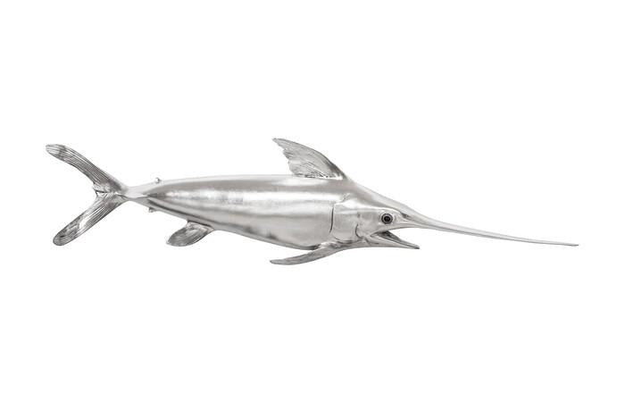 Broadbill Swordfish Fish Wall Sculpture, Resin — One Size, Silver Leaf