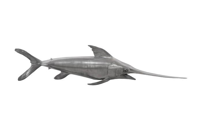 Broadbill Swordfish Fish Wall Sculpture, Resin — One Size, Polished Aluminum Finish