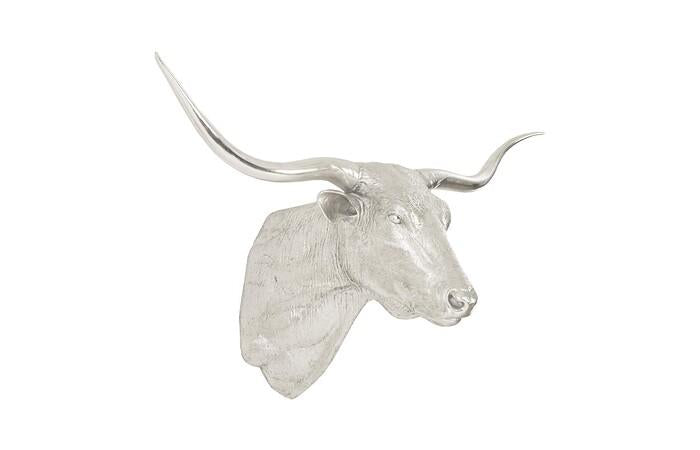 Longhorn Bull Wall Art, Resin, Silver Leaf — view 2