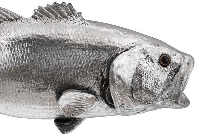 Large Mouth Bass Fish Wall Sculpture, Resin, Silver Leaf — view 4
