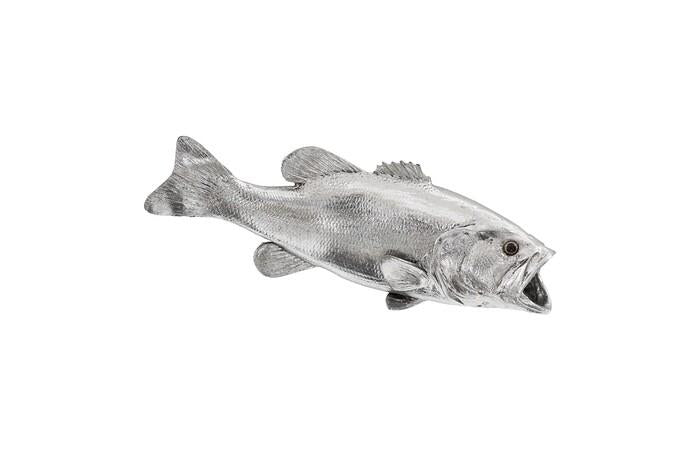 Large Mouth Bass Fish Wall Sculpture, Resin, Silver Leaf — One Size, Silver Leaf