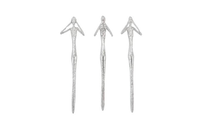 See, Speak, Hear No Evil Wall Art, Set of 3 — One Size, Silver Leaf