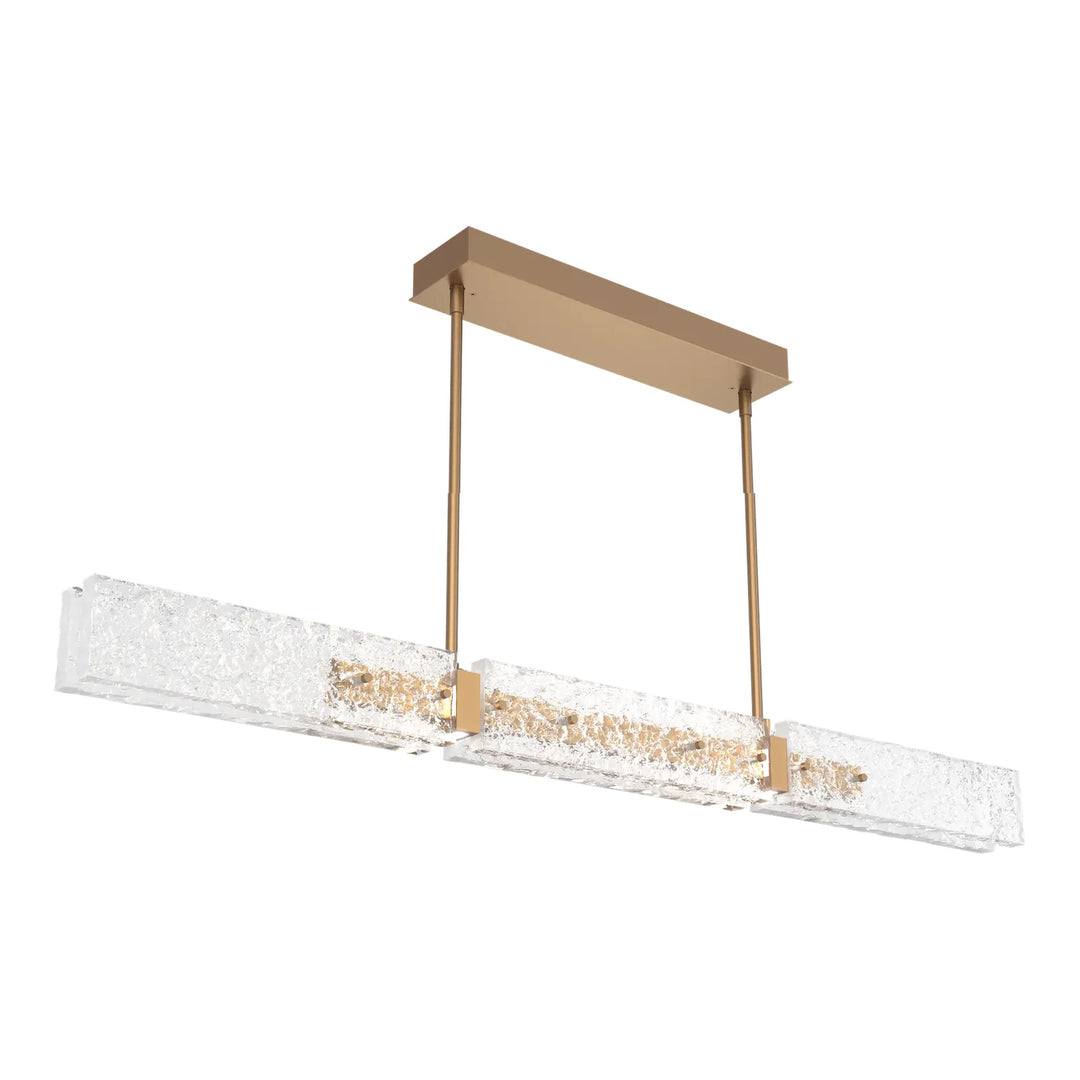 Glacier Linear Chandelier by Hammerton Studio in Novel Brass with Clear Cast glass