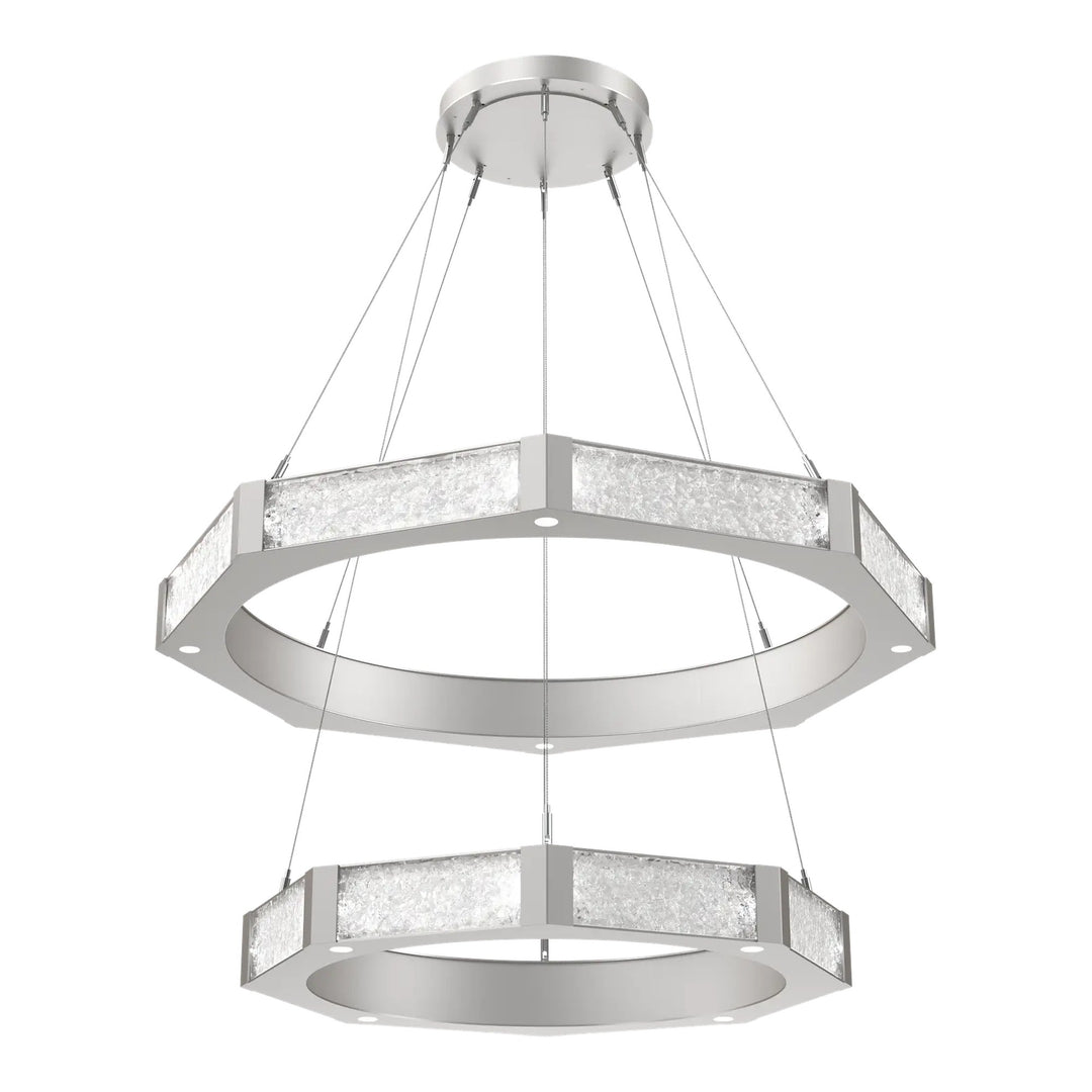 Glacier Ring Chandelier by Hammerton Studio Two-Tier in Beige Silver with Clear Cast glass