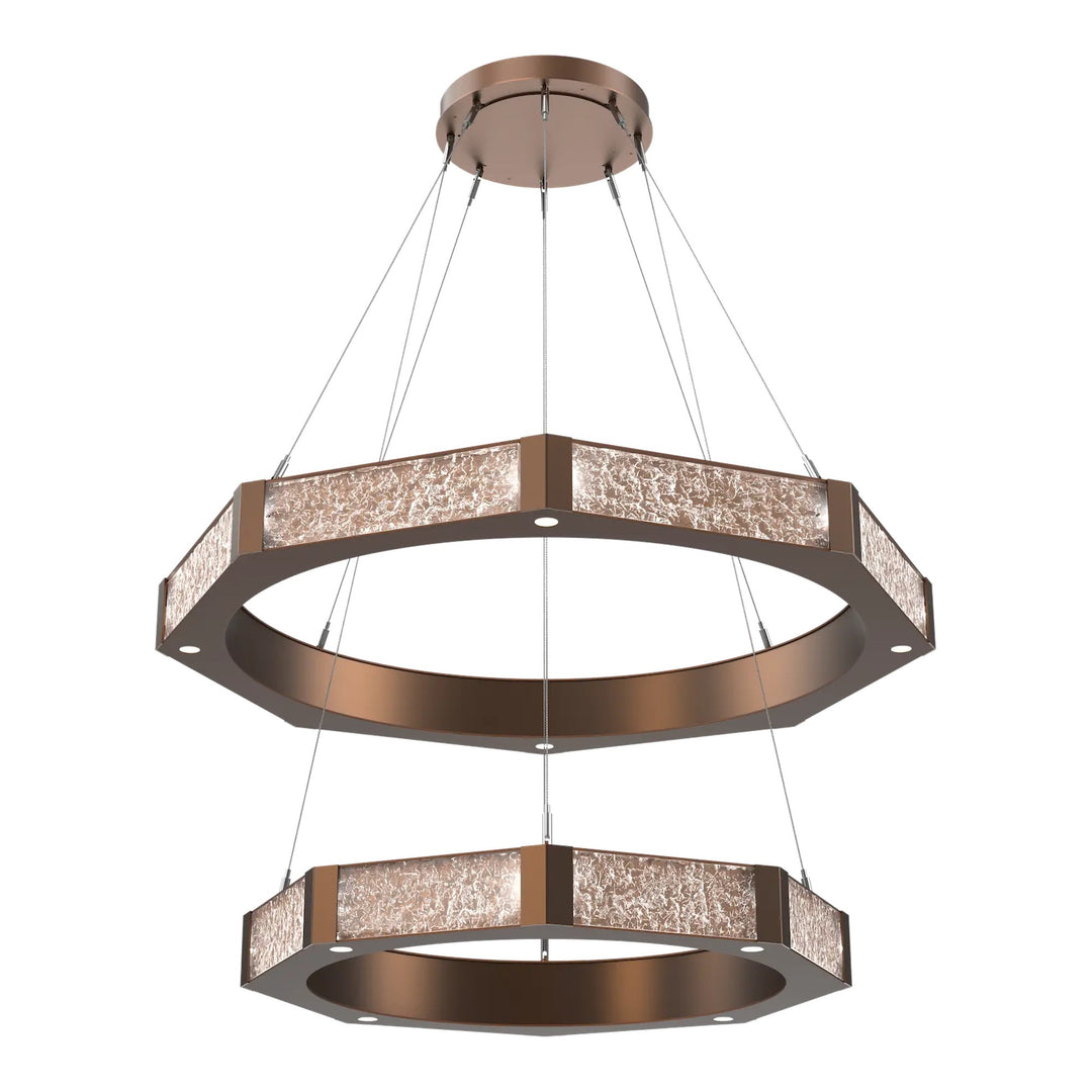 Glacier Ring Chandelier by Hammerton Studio Two-Tier in Burnished Bronze with Clear Cast glass