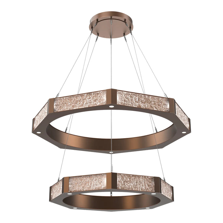 Glacier Ring Chandelier by Hammerton Studio Two-Tier in Burnished Bronze with Clear Cast glass