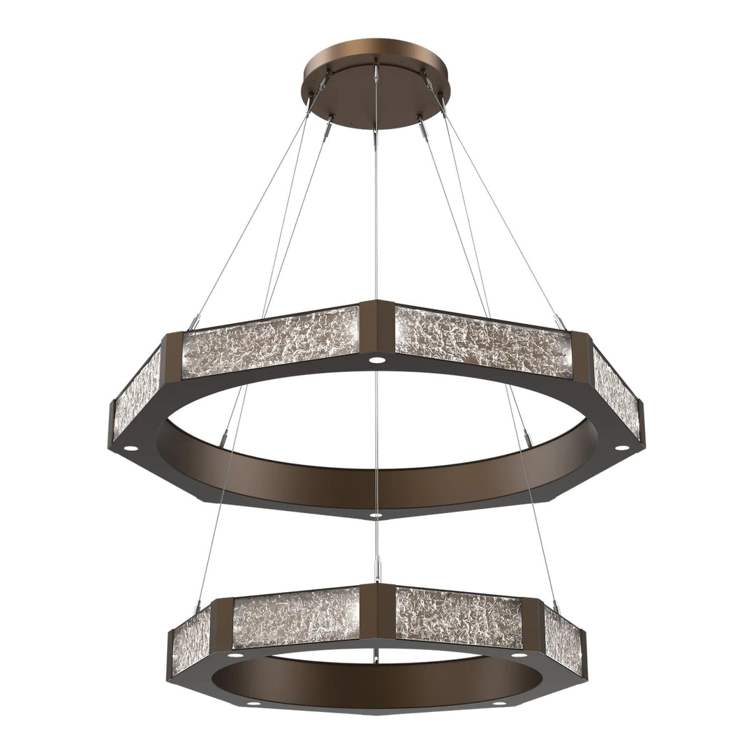 Glacier Ring Chandelier by Hammerton Studio Two-Tier in Flat Bronze with Clear Cast glass