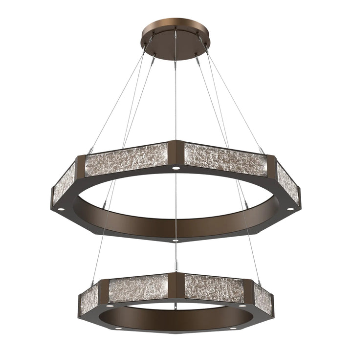 Glacier Ring Chandelier by Hammerton Studio Two-Tier in Flat Bronze with Clear Cast glass