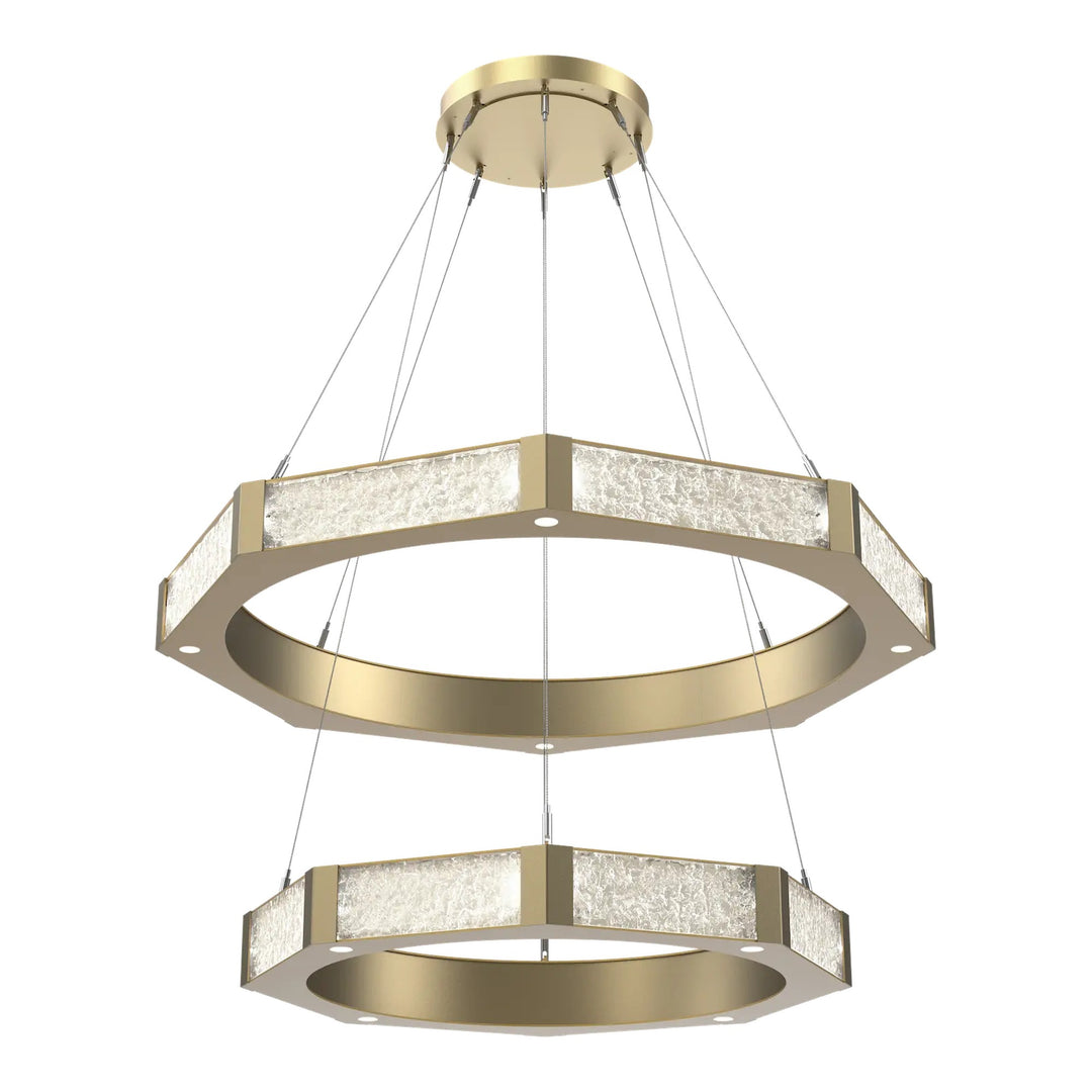 Glacier Ring Chandelier by Hammerton Studio Two-Tier in Gilded Brass with Clear Cast glass