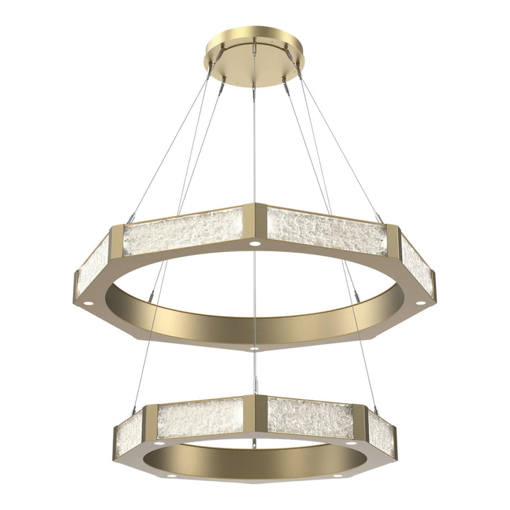 Glacier Ring Chandelier by Hammerton Studio Two-Tier in Gilded Brass with Clear Cast glass