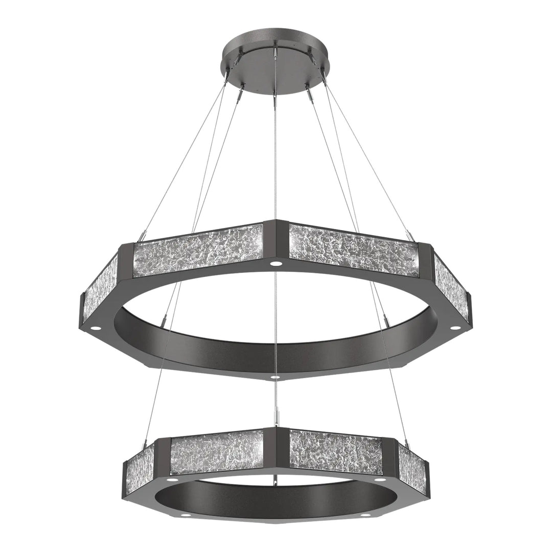 Glacier Ring Chandelier by Hammerton Studio Two-Tier in Graphite with Clear Cast glass