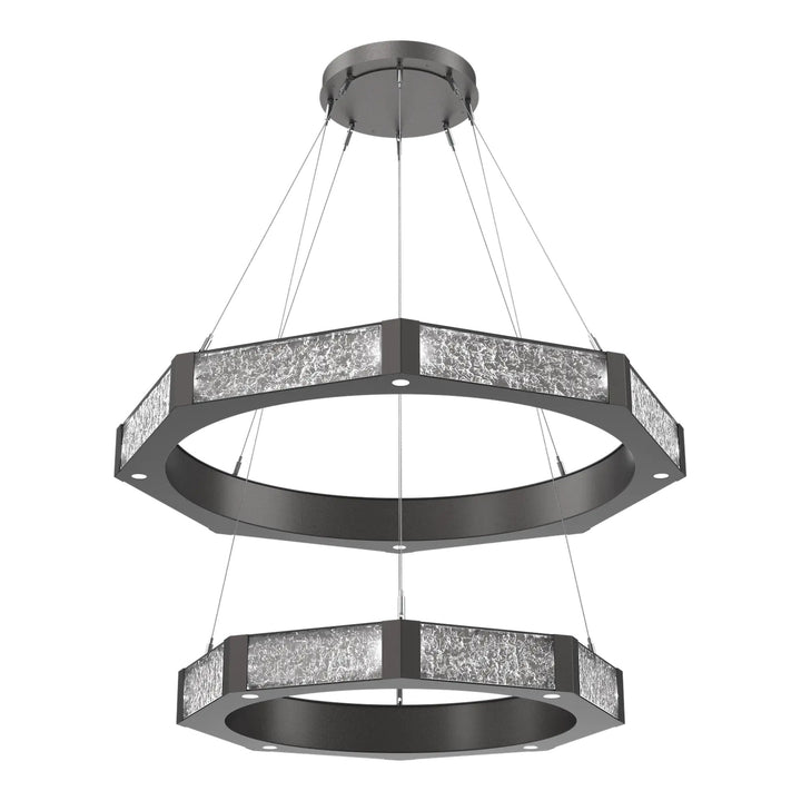 Glacier Ring Chandelier by Hammerton Studio Two-Tier in Graphite with Clear Cast glass