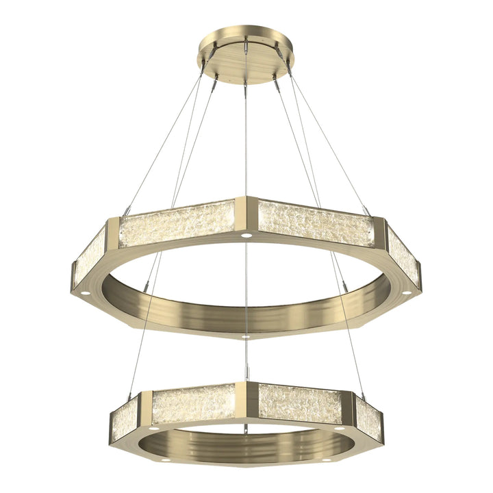 Glacier Ring Chandelier by Hammerton Studio Two-Tier in Heritage Brass with Clear Cast glass