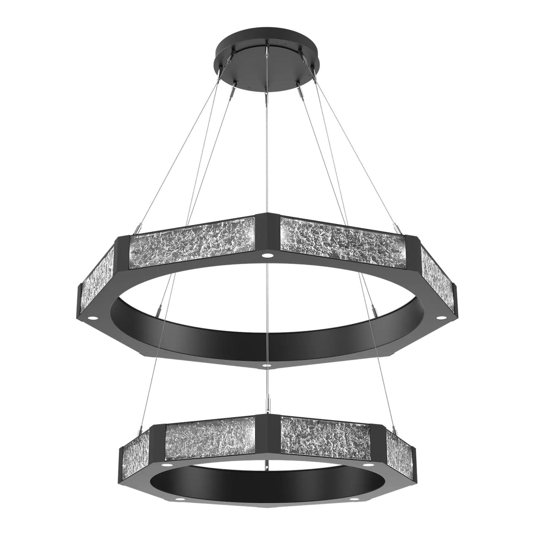 Glacier Ring Chandelier by Hammerton Studio Two-Tier in Matte Black with Clear Cast glass