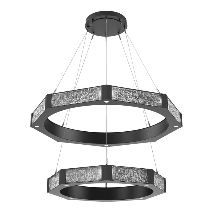 Glacier Ring Chandelier by Hammerton Studio Two-Tier in Matte Black with Clear Cast glass