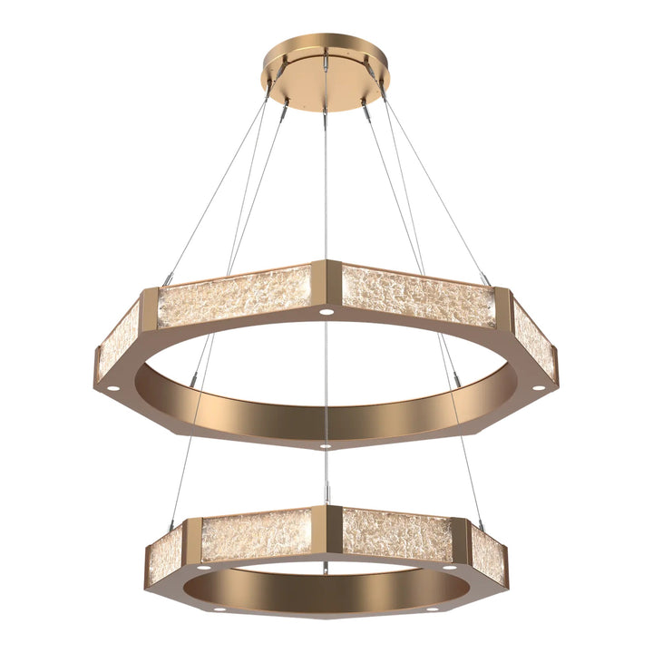 Glacier Ring Chandelier by Hammerton Studio Two-Tier in Novel Brass with Clear Cast glass
