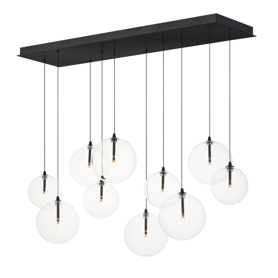 Global 10-Light LED Pendant by ET2 Lighting in Black, front view