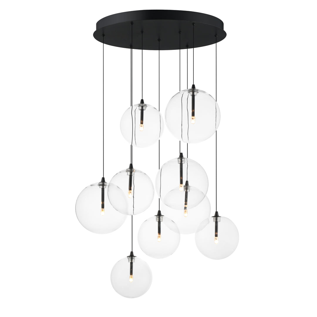 Global 9-Light LED Chandelier by ET2 Lighting in Black, front view