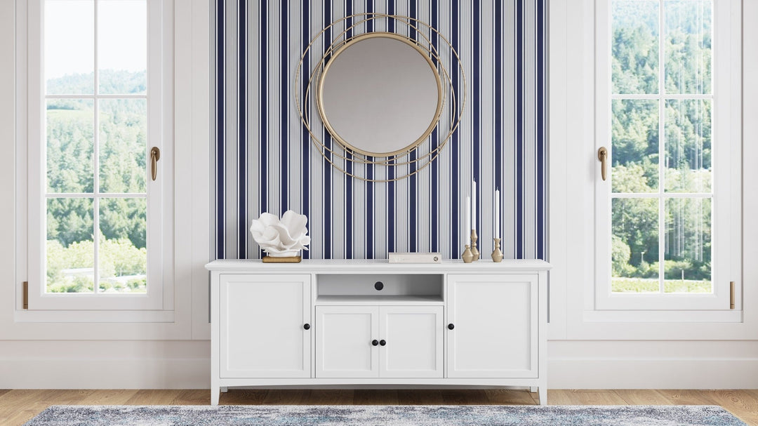 Grace 74" Entertainment Console in Snowfall — lifestyle photo