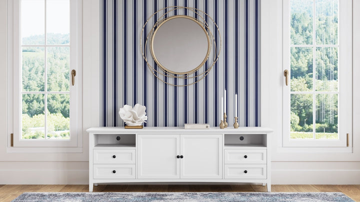 Grace 84" Entertainment Console in Snowfall — lifestyle photo