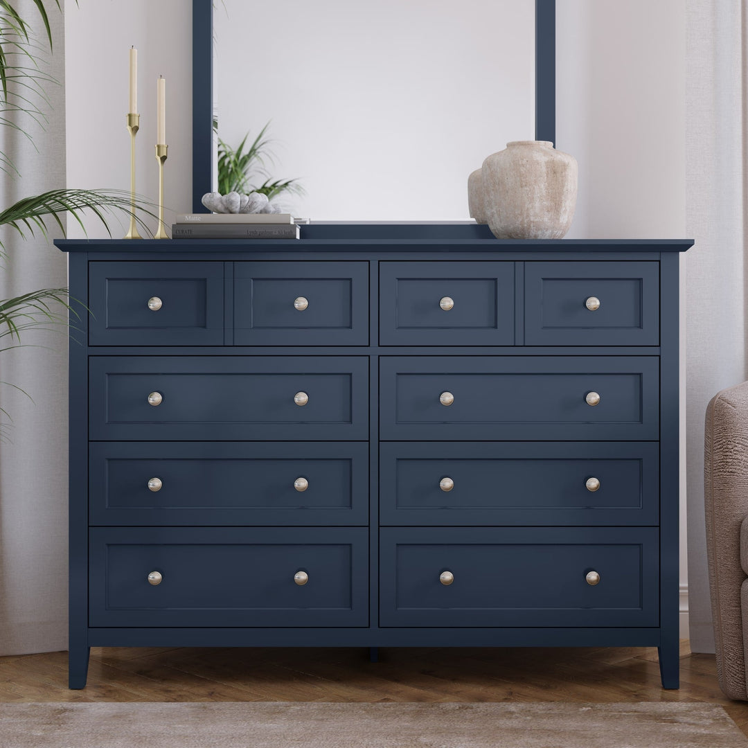 Grace Eight Drawer Dresser in Blueberry — styled in a room