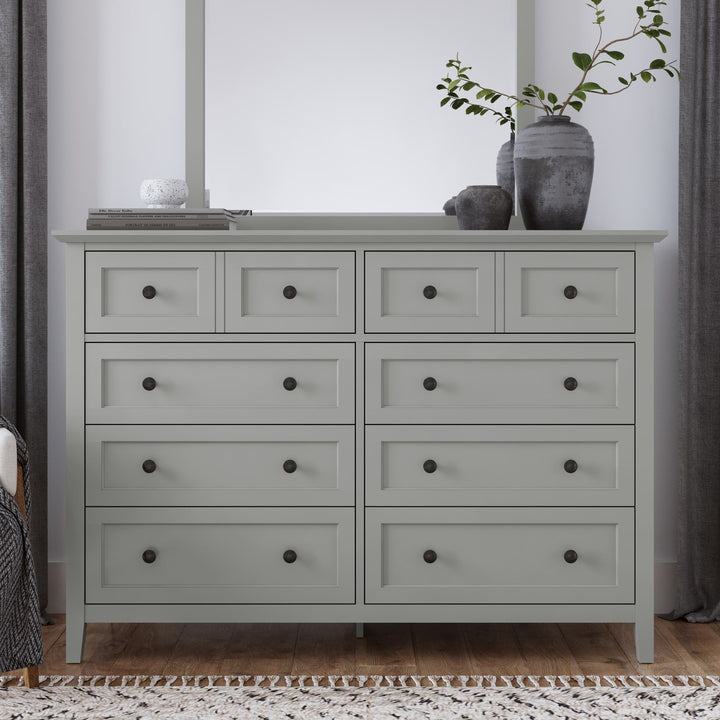 Grace Eight Drawer Dresser in Elephant Grey — styled in a room