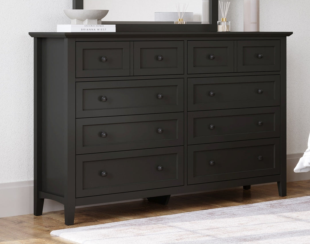 Grace Eight Drawer Dresser in Raven Black — styled in a room