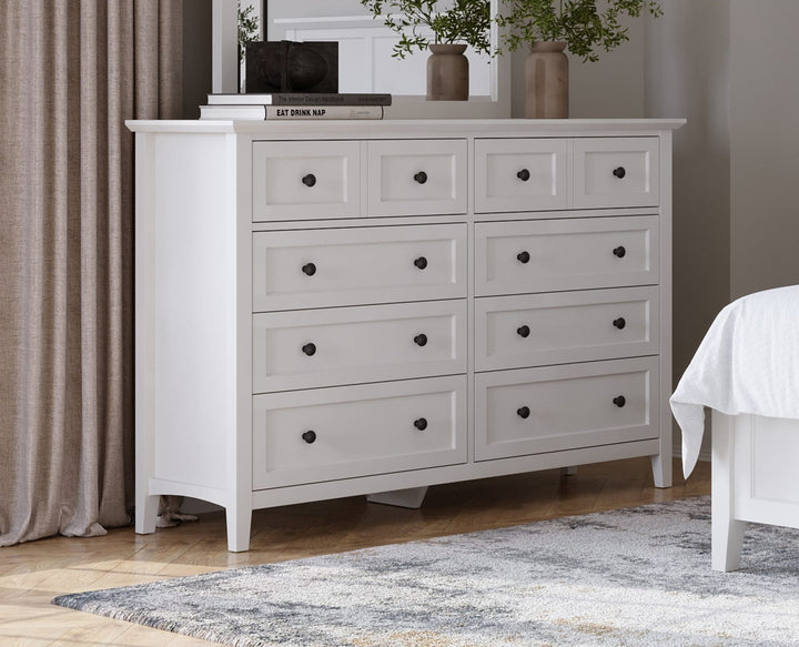 Grace Eight Drawer Dresser in Snowfall White — styled in a room