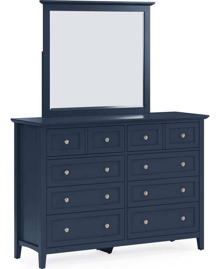 Grace Eight Drawer Dresser in Blueberry — on a white background with the matching mirror (sold separately)