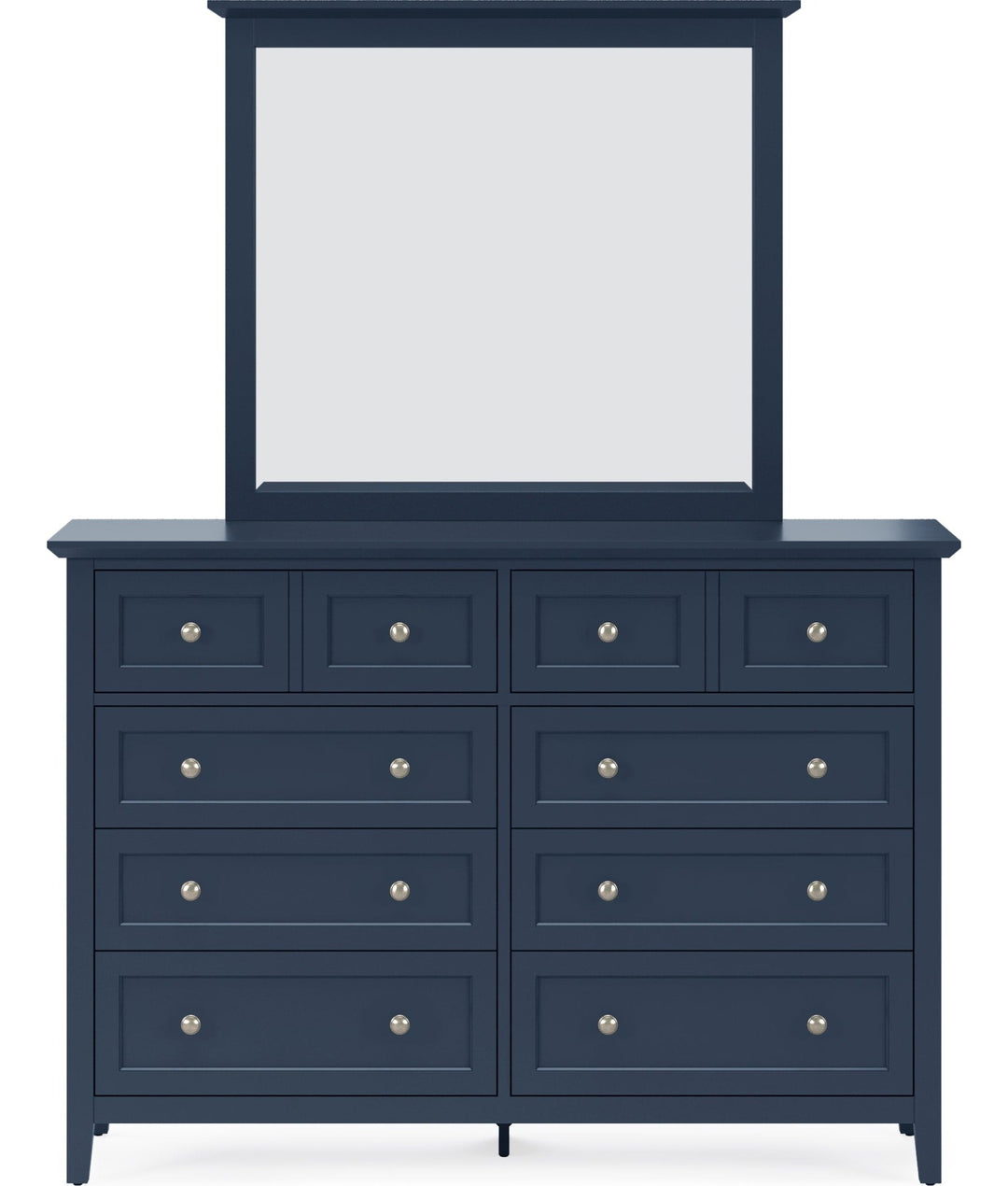 Grace Eight Drawer Dresser in Blueberry — on a white background with the matching mirror (sold separately)